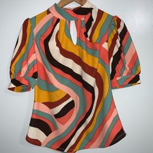 Gorgeous Puff-Sleeve Mock-Neck Top - 7th Avenue Sz Medium